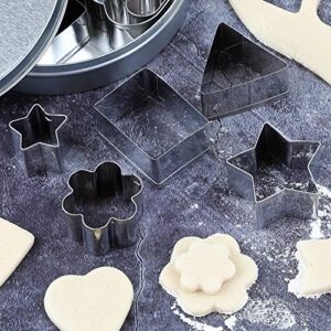 Mini shaped biscuit cutters Sets 24pcs Metal Dough Cutters Flower Star Heart Round Geometric Shapes Cutters for Kids Use for Cookies,Biscuit,Pastry Dough,Pie Crust,Fruits Fondant Homemade Baking