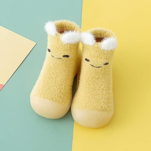 Infant Boys Girls Animal Cartoon Socks Shoes Toddler Fleece WarmThe Floor Socks Non Slip Prewalker Shoes Big Boy Shoes (Yellow, 0-6 Months)