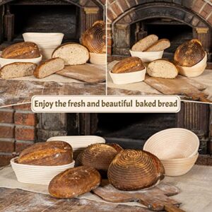 Bread Banneton Proofing Basket Set of 2-10 Inch Oval, and 9 Inch Round + Premium Bread Lame and Slashing Scraper, the ideal Baking Bowl for Sourdough and Yeast Bread Dough