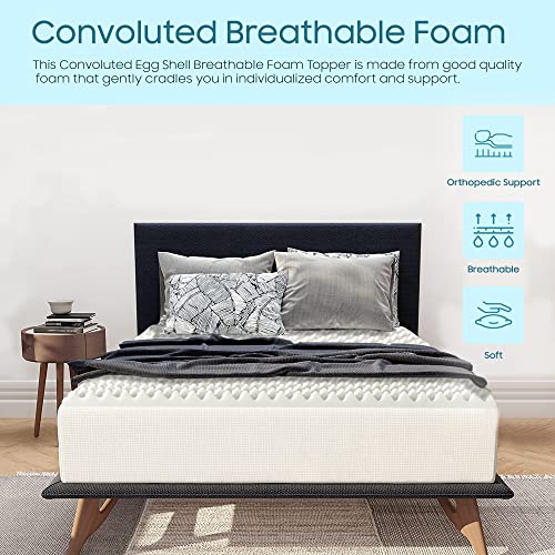 Zutan 2-inch Comfortable Convoluted Egg Shell Breathable Foam Bed Topper | Help Reduce Back Pain and Improve Sleeping Posture, Relaxing Orthopedic Mattress Toppers with Optimum Support, Twin, White