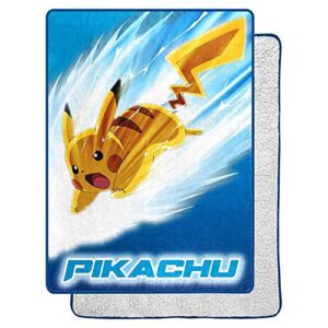 northwest pokemon pikachu bolt oversized silk touch sherpa throw blanket, 60" x 80"
