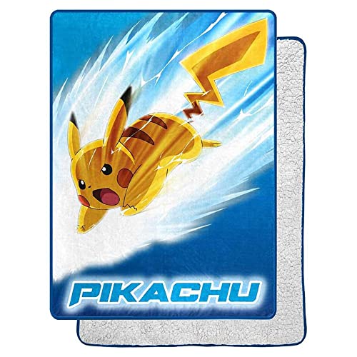 Northwest Pokemon Pikachu Bolt Oversized Silk Touch Sherpa Throw Blanket, 60" x 80"