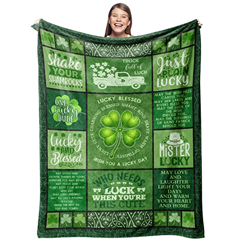 Gevuto St Patricks Day Blanket, St Patricks Day Decorations Throws 50" X 60", Irish Gifts for Saint Patricks Day, St Patricks Day Gifts, Ireland Clover And Shamrock Design, Lucky Clover Truck Blankets