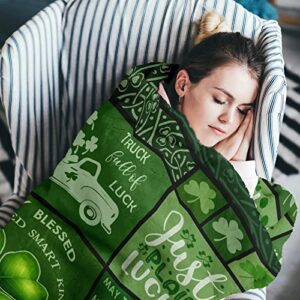 Gevuto St Patricks Day Blanket, St Patricks Day Decorations Throws 50" X 60", Irish Gifts for Saint Patricks Day, St Patricks Day Gifts, Ireland Clover And Shamrock Design, Lucky Clover Truck Blankets