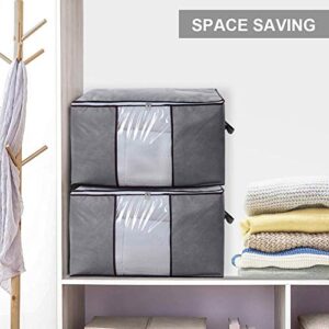 Large Capacity Clothes Storage Bag, Foldable Blanket Storage Organizers with Clear Window, Sturdy Zippers, Durable Handles for Comforters, Bedding, Clothing(4Pack, Grey)