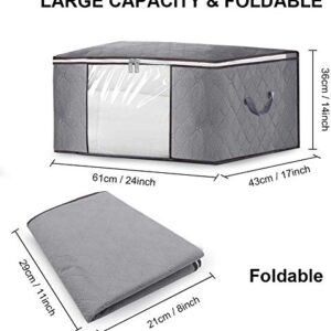 Large Capacity Clothes Storage Bag, Foldable Blanket Storage Organizers with Clear Window, Sturdy Zippers, Durable Handles for Comforters, Bedding, Clothing(4Pack, Grey)