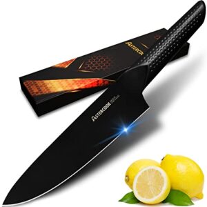 astercook chef knife, 8 inch pro kitchen knife dishwasher safe, high carbon german stainless steel chef's knives with ergonomic handle, elegant black, best gifts