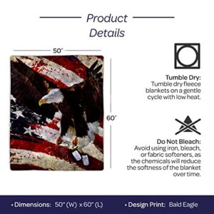 Bedford Home Sherpa Fleece Throw Blanket - American Flag Bald Eagle Print, Lightweight Hypoallergenic Bed Couch Plush Blanket for Adults and Kids