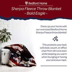 Bedford Home Sherpa Fleece Throw Blanket - American Flag Bald Eagle Print, Lightweight Hypoallergenic Bed Couch Plush Blanket for Adults and Kids