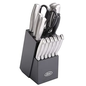 oster - 70561.14 oster baldwyn high-carbon stainless steel cutlery knife block set, 14-piece, brushed satin