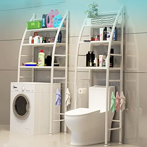 BKGDO Washer Storage Frames Floor Standing for Over Toilet,Wrought Iron Washinghine Rack,3-Tier Balcony Drum Washinghine Shelf,Bathroom Storage Unit,Practical Shelf Bathroom/White