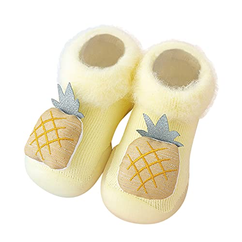 Infant Baby Boys Girls Winter Thickened Shoes Cute Cartoon Antislip Socks Shoes Prewalker Toddler Thermal Shoes (Yellow, 6-12 Months)