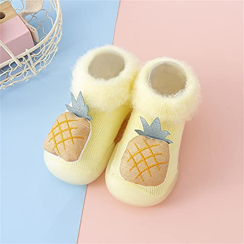 Infant Baby Boys Girls Winter Thickened Shoes Cute Cartoon Antislip Socks Shoes Prewalker Toddler Thermal Shoes (Yellow, 6-12 Months)