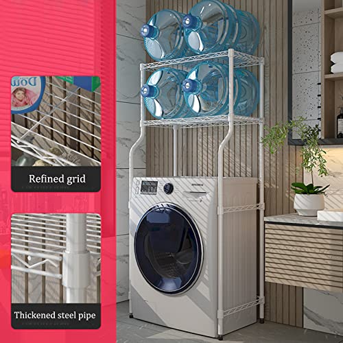 BKGDO Washer Storage Frames Floor Standing for Over Toilet,Balcony Metal Storage Rack,Adjustable Partition Bathroom Waterproof Rust-Proof Steel Pipe Washinghine Shelf/White