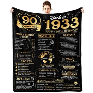 90th birthday decorations for women men,happy 90th birthday gifts for men women,90th birthday gift ideas,great birthday gifts for 90 year old grandparents dad mom,back in 1933 throw blanket 60x50 inch