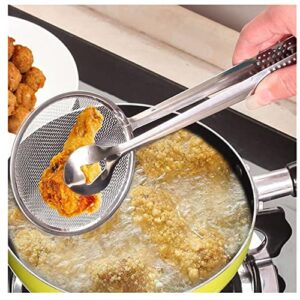 2 in 1 stainless steel fine mesh strainer with clip tongs oil filter spoon multi-functional reusable bbq filter clamp strainer kitchen tools for oil-frying food