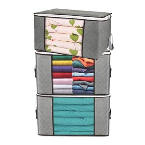 fatmoon large storage bags,90l,3 pack clothes storage bins,23.6 x 16.9 x 13.7 inches foldable closet organizers storage containers with durable handles