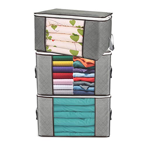 FATMOON Large Storage Bags,90L,3 Pack Clothes Storage Bins,23.6 x 16.9 x 13.7 inches Foldable Closet Organizers Storage Containers with Durable Handles