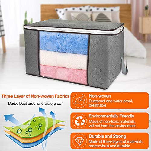 FATMOON Large Storage Bags,90L,3 Pack Clothes Storage Bins,23.6 x 16.9 x 13.7 inches Foldable Closet Organizers Storage Containers with Durable Handles