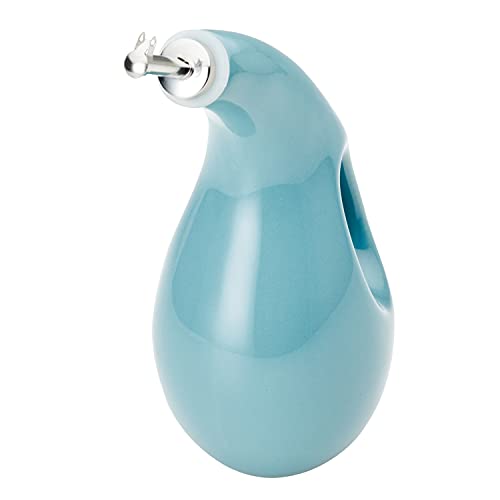 Rachael Ray 48467 Ceramic EVOO Oil and Vinegar Dispensing Bottle with Spout, 24 Ounce - Agave Blue