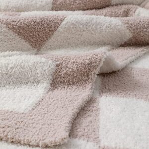 bearberry Fuzzy Checkerboard Grid Throw Blanket Knitted Soft Cozy Warm Microfiber Bed Blanket Decor for Couch Sofa Bed Travel Home (Cream, 60''x80'')