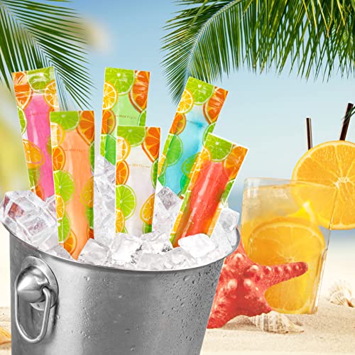 200 Pack Popsicle Bags, Lemon Pattern Ice Pop Bags, 11x2'' Freeze Pop Bags for Kids Adults, Popsicle Molds Bags with Silicone Funnel for DIY Yogurt Tubes, Fruit Smoothies and Summer Ice Party Favors