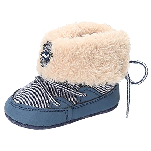 Baby Booties Newborn Girl Boy Shoes Infant Winter Warm Boots Rubber Sole Slip Boots Baby Snow Boots 18-24 Months (Blue, 6-12Months)