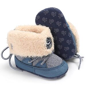 Baby Booties Newborn Girl Boy Shoes Infant Winter Warm Boots Rubber Sole Slip Boots Baby Snow Boots 18-24 Months (Blue, 6-12Months)