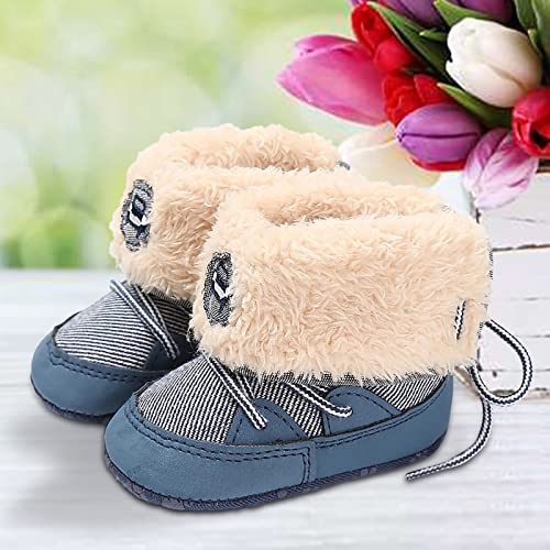 Baby Booties Newborn Girl Boy Shoes Infant Winter Warm Boots Rubber Sole Slip Boots Baby Snow Boots 18-24 Months (Blue, 6-12Months)