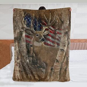 deer camo american flag throw blanket warm ultra-soft micro fleece blanket for bed couch living room decoration