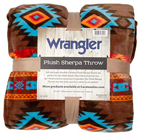 Carstens, Inc Wrangler Southwest Horizon Rustic Sherpa Fleece 54x68 Throw Blanket, Brown