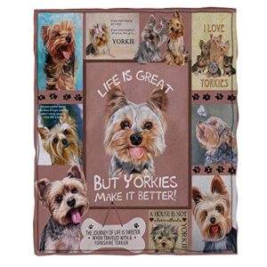 chrihome yorkies make life better blanket cozy plush flannel blanket for sofa couch bed travel office throws blanket lightweight super soft blankets (80'' x 60'')