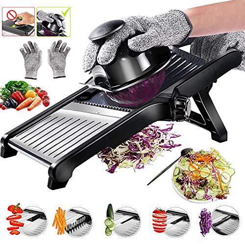 Mandoline Slicer for Kitchen, Adjustable Stainless Steel Food Vegetable Potato Onion Slicer French Fry Cutter, Slicer Julienne with Cut-Resistant Gloves