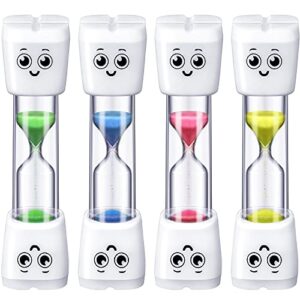 4 pieces toothbrush timer for kids 2 minute sand timer smile pattern tooth brushing sand timer timers for proper tooth brushing boys girls oral hygiene party favors (blue, pink, yellow, green)