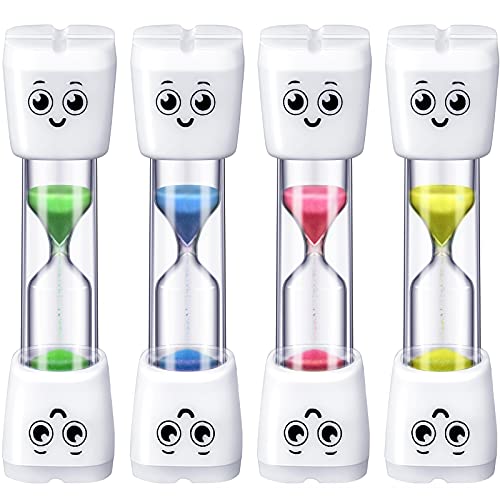 4 Pieces Toothbrush Timer for Kids 2 Minute Sand Timer Smile Pattern Tooth Brushing Sand Timer Timers for Proper Tooth Brushing Boys Girls Oral Hygiene Party Favors (Blue, Pink, Yellow, Green)