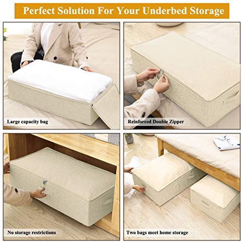 Under Bed Storage, 2 Pack Clothing Storage Bags W/ Upgraded Handles, Large Capacity Underbed Shoe Container Organizer, Breathable Dorm Essentials Bins for Blanket, Pillows, Comforters & Quilts, Beige