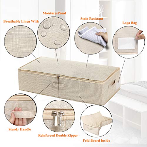 Under Bed Storage, 2 Pack Clothing Storage Bags W/ Upgraded Handles, Large Capacity Underbed Shoe Container Organizer, Breathable Dorm Essentials Bins for Blanket, Pillows, Comforters & Quilts, Beige