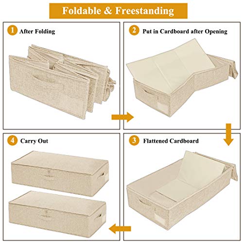 Under Bed Storage, 2 Pack Clothing Storage Bags W/ Upgraded Handles, Large Capacity Underbed Shoe Container Organizer, Breathable Dorm Essentials Bins for Blanket, Pillows, Comforters & Quilts, Beige