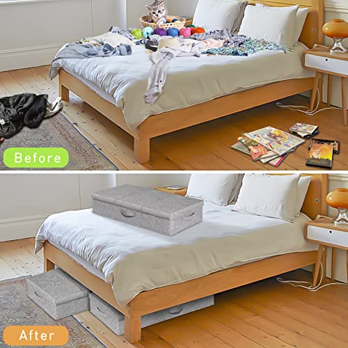 Under Bed Storage, 2 Pack Clothing Storage Bags W/ Upgraded Handles, Large Capacity Underbed Shoe Container Organizer, Breathable Dorm Essentials Bins for Blanket, Pillows, Comforters & Quilts, Beige