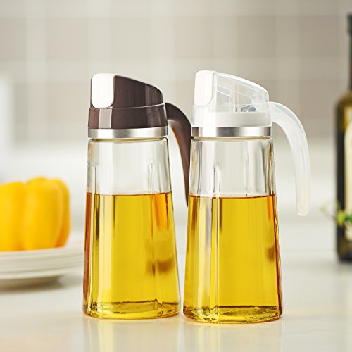 Marbrasse Auto Flip Olive Oil Dispenser Bottle,20 OZ Leakproof Condiment Container With Automatic Cap and Stopper,Non-Drip Spout,Non-Slip Handle for Kitchen Cooking White