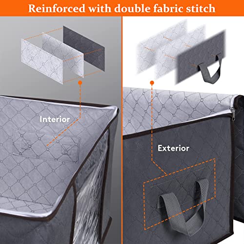 TFMODBFA Large Capacity Clothes Storage Bag Organizer with Reinforced Handle Thick Fabric for Comforters, Foldable Blanket Organizer, Quilt, Wardrobe, Dorm, Quilt, Organizer, 90L Gray（3 Pack）