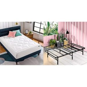 zinus 12 inch cloud memory foam mattress/pressure relieving/bed-in-a-box twin & smartbase tool-free assembly mattress foundation / 14 inch metal platform bed frame, black, twin, regular