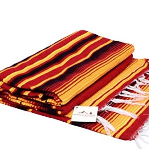 Authentic Mexican Serape Blanket - Multicolor Lightweight Handmade Mexican Saltillo Blanket / Classic Mexican Style Falsa, Stripe Pattern, Throw, Beach Blanket, Tapestry, or Yoga Blanket. Orange Red