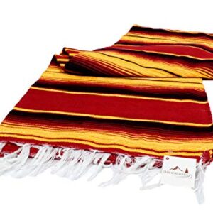 Authentic Mexican Serape Blanket - Multicolor Lightweight Handmade Mexican Saltillo Blanket / Classic Mexican Style Falsa, Stripe Pattern, Throw, Beach Blanket, Tapestry, or Yoga Blanket. Orange Red