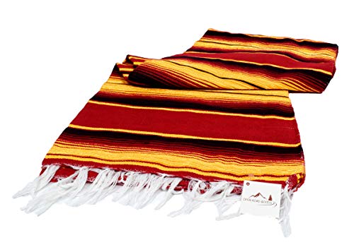 Authentic Mexican Serape Blanket - Multicolor Lightweight Handmade Mexican Saltillo Blanket / Classic Mexican Style Falsa, Stripe Pattern, Throw, Beach Blanket, Tapestry, or Yoga Blanket. Orange Red