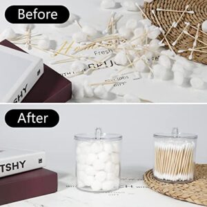 Qtip Holder Storage Canister Clear Plastic Jar for Cotton Ball,Cotton Swab,Cotton Rounds,Floss Picks, Hair Clips,Qtip Dispenser Apothecary Jars,Bathroom Organizer,Makeup Organizer with 6 Labels（15 oz+20 oz）