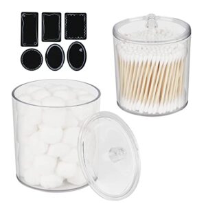 Qtip Holder Storage Canister Clear Plastic Jar for Cotton Ball,Cotton Swab,Cotton Rounds,Floss Picks, Hair Clips,Qtip Dispenser Apothecary Jars,Bathroom Organizer,Makeup Organizer with 6 Labels（15 oz+20 oz）