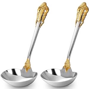keawell luxury gravy ladle, 18/10 stainless steel, gold accent, small gravy spoon for home. solid and sturdy, set of 2, dishwasher safe