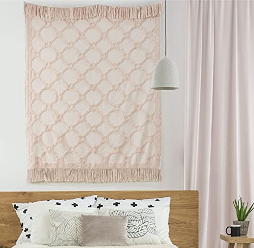 Madison Park Brianne 100% Cotton Tufted Chenille Design with Fringe Tassel Luxury Elegant Chic Lightweight, Breathable Cover, Luxe Cottage Room Décor Summer Blanket, 50" x 60", Blush Ogee