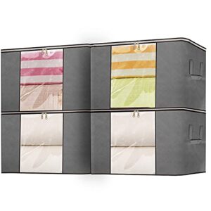 60l toy storage organizer clothes storage container closet organizer storage bags for clothes under bed storage bin organizer for closet ,shelves, basement，foldable clothing storage organizer with reinforced handle & zippers （4 pack, grey)